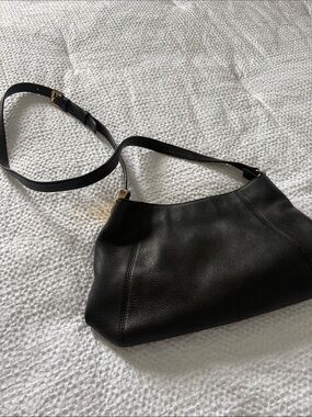 Michael Kors Black Pebbled Leather Shoulder Bag with Gold Hardware